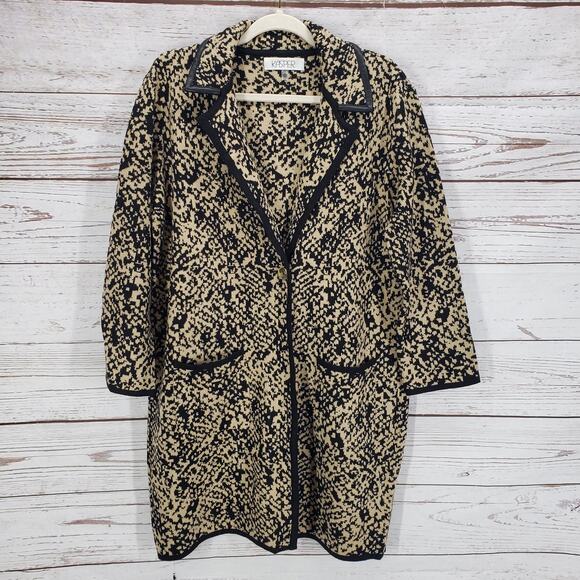 Kasper Women's Tan Black Knit Single Button Pockets  Cardigan Size XL - Picture 1 of 16